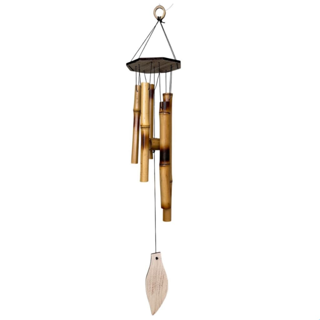 Sino dos Ventos Mensageiro dos Ventos em Bambu Barulho Suave Feng Shui Pingente Folha 60 cm