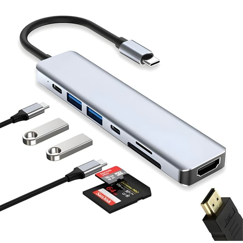 HUB 7 em 1 Tipo C USB HDTV 4K 30Hz Vídeo USB 3.0 USB 2.0 SD TF Cartão Slot Leitor de Dados USB-C