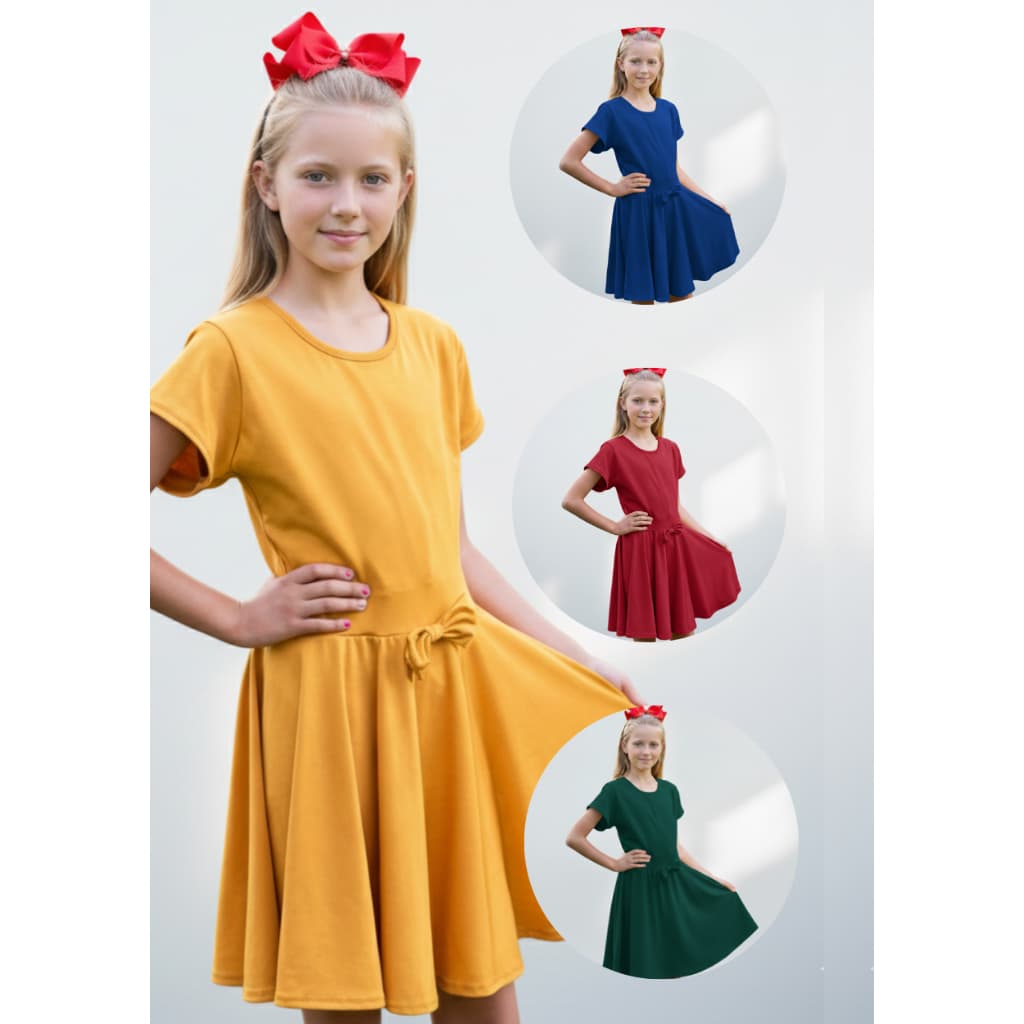 VESTIDO INFANTIL COM LAÇO VÁRIAS CORES PARA MENINAS TAMANHO 2 AO 12