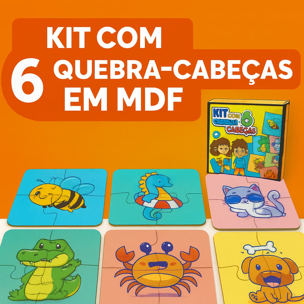 Kit Quebra-Cabeça Educativo Infantil MDF Brinquedo Pedagógico Didático Aprendizado Divertido
