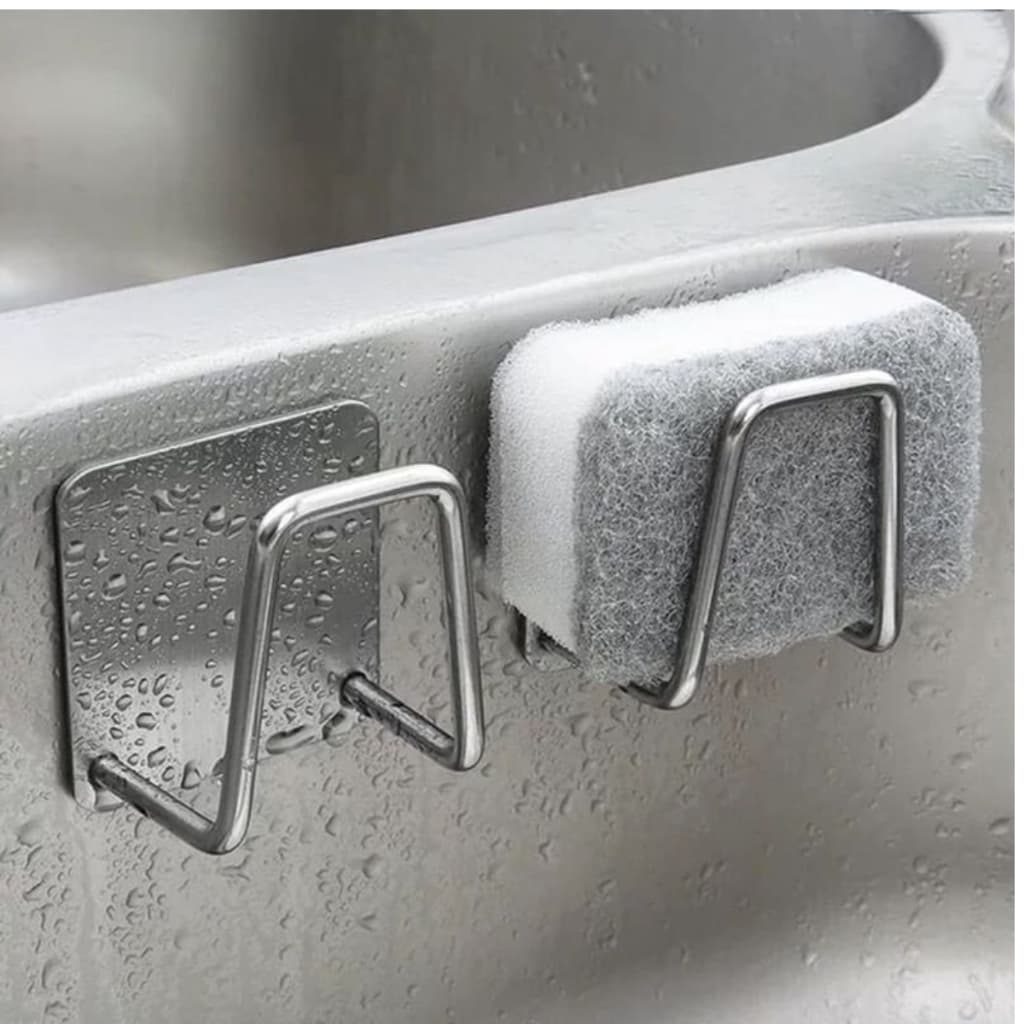Suporte De Esponja Aço Inox Gancho Adesivo Cozinha Banheiro E Lavanderia
