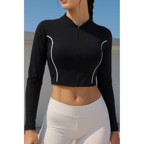 Jaqueta Cropped Manga Longa Proteção UV Sports Casaco Treino