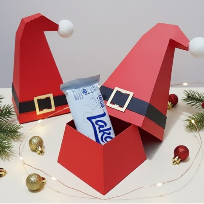 Caixinha Gorro do Papai Noel – para Bombom / Lembrancinhas /mimos de Natal - acompanha tag de natal personalizada
