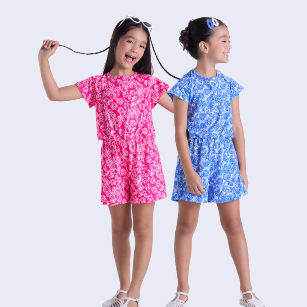 Macaquinho Infantil Feminino Verão Floral com Babado
