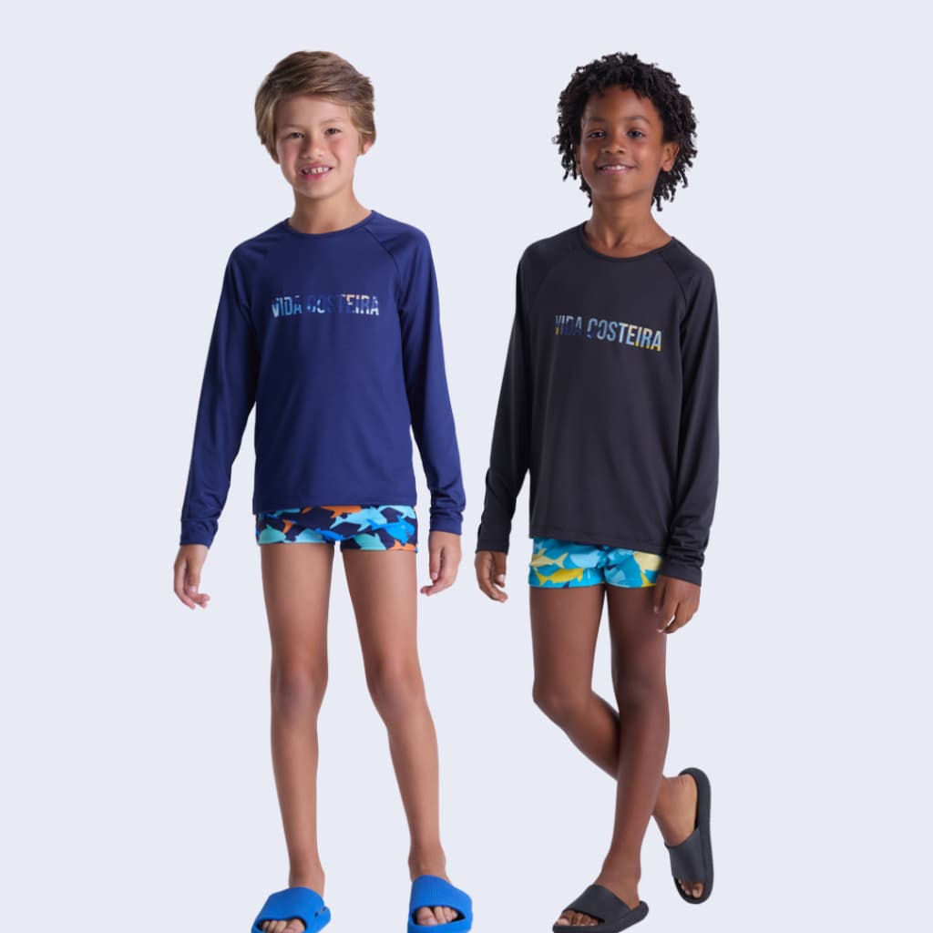 Conjunto Moda Praia UV50+ Masculino Infantil Vida Costeira