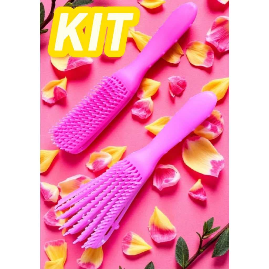 Kit 2 Escovas Pente de Cabelo Polvo Modeladora Cachos