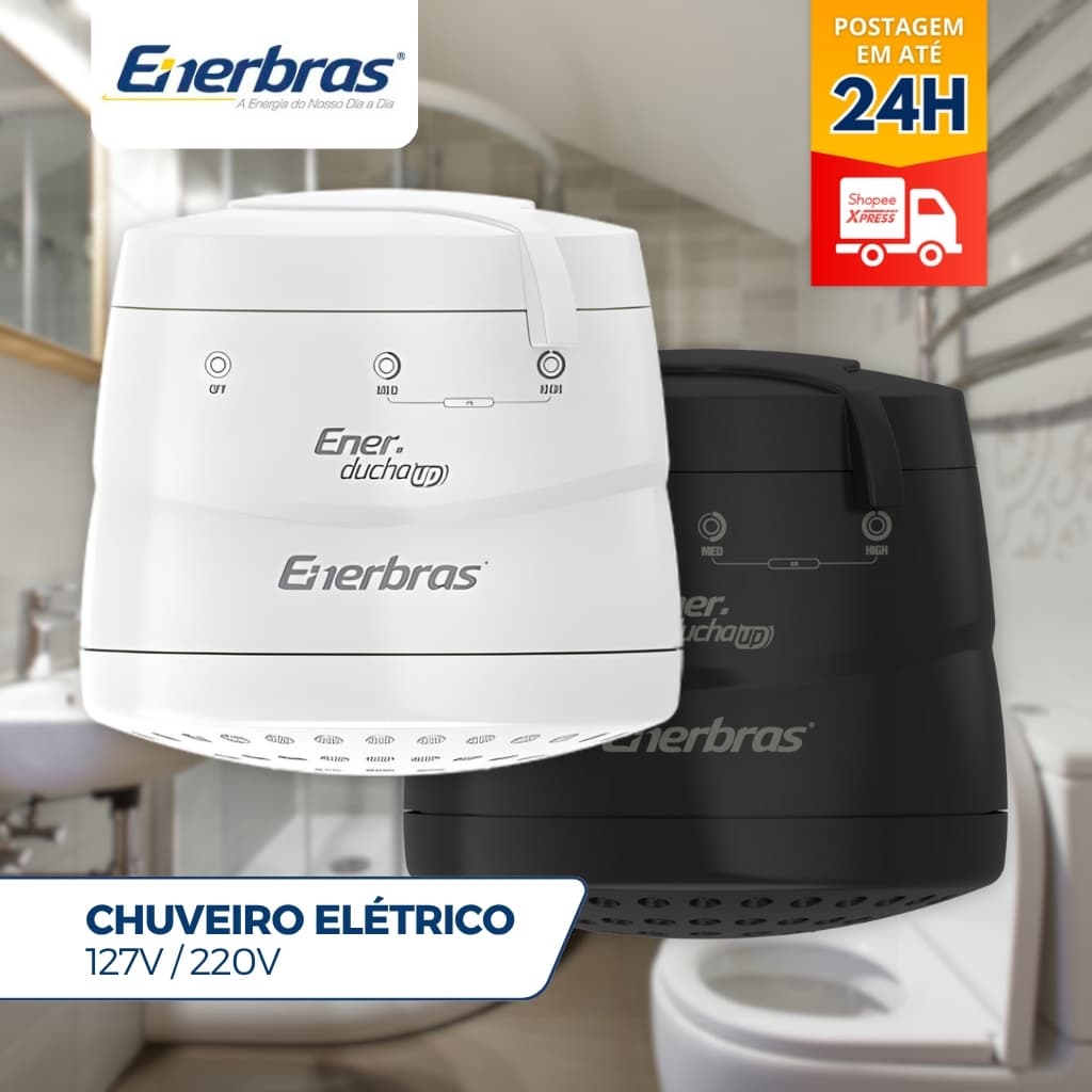 Chuveiro Eletrico 127v 220v Ducha Branco Preto Eletrico Enerducha Up 3 Temperaturas Enerbras 5500w