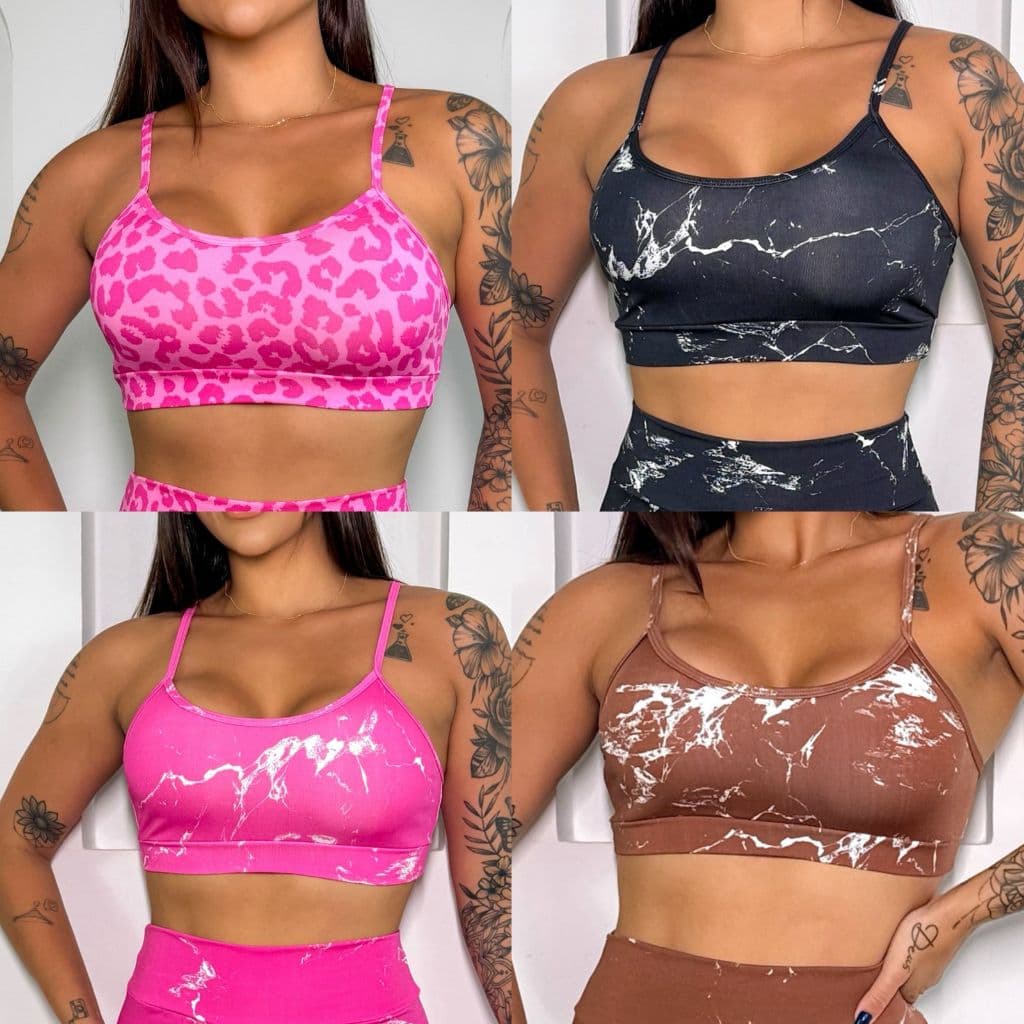 Top de Academia Fitness Caminhada Suplex Treino Feminino Cropped Sem Bojo Treino e Caminhada Estampas Variadas