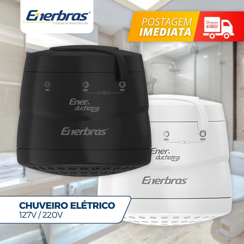 Chuveiro Eletrico 127v 220v Ducha Branco Preto Eletrico Enerducha Up 3 Temperaturas Enerbras 5500w