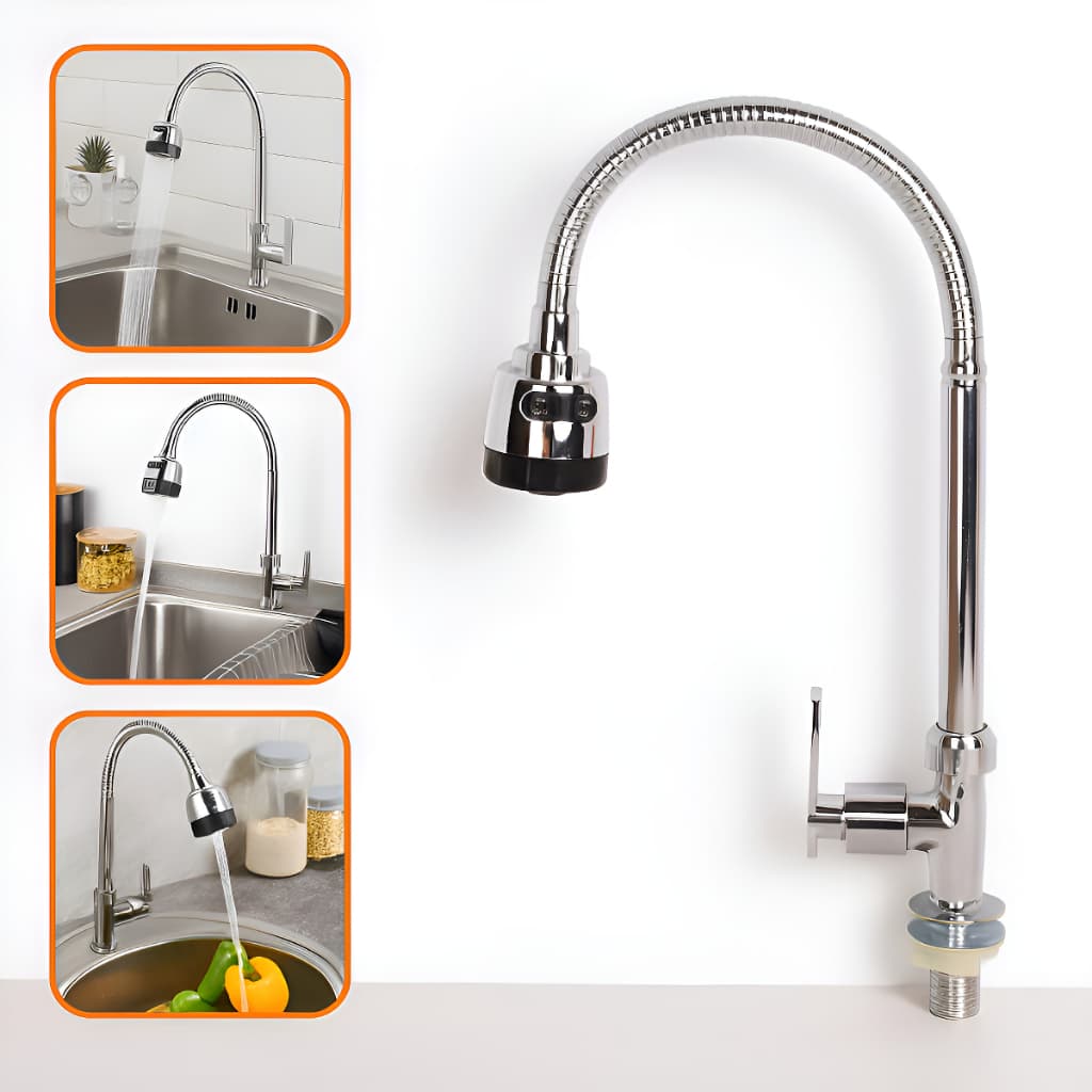 Torneira Flexivel Inox De Balcão Pia Com Jato Chuveirinho Para Cozinha Casa Apartamento