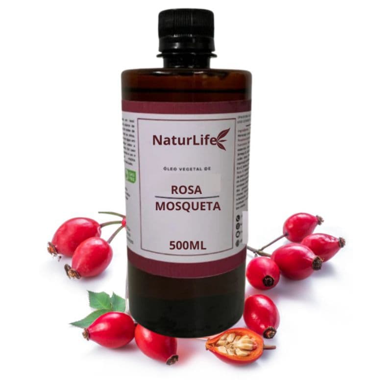Óleo de Rosa Mosqueta Natural 500ml Auxilia tratamento Redução Manchas Queloides Envelhecimento precoce Clareador Estria