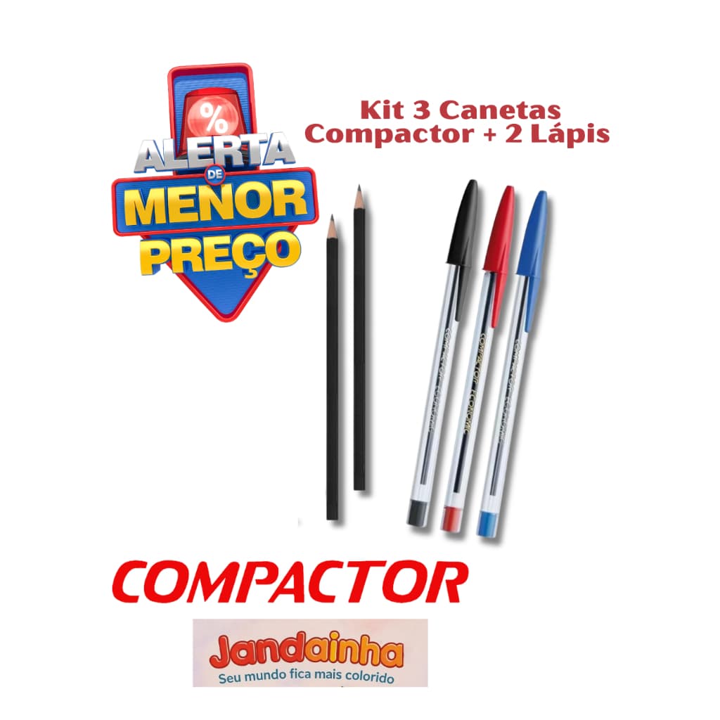 Caneta Compactor E Lápis 100% Madeira Kit Com 3 Canetas e 2 Lápis Turma do Jandainha