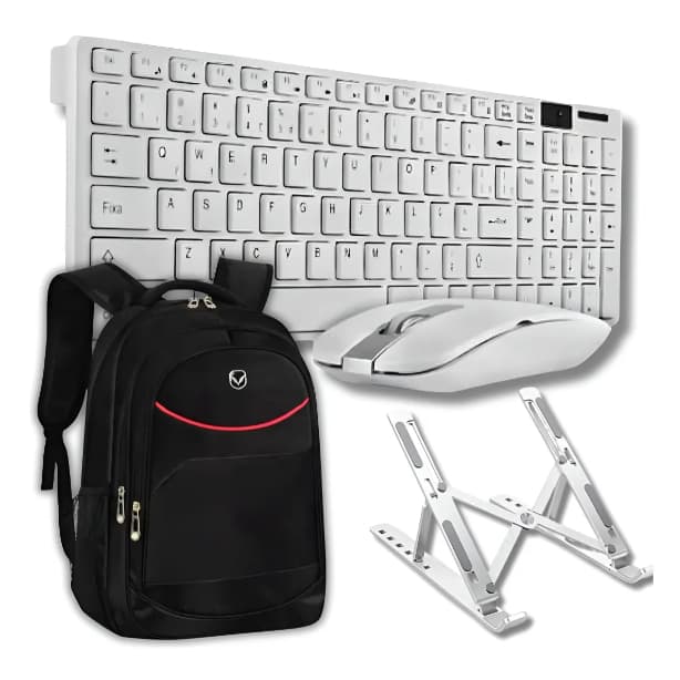 Kit Teclado e Mouse Sem Fio + Suporte para Notebook Aluminio Reforçado de Qualidade E Mochila Qualidade Resistente Offic