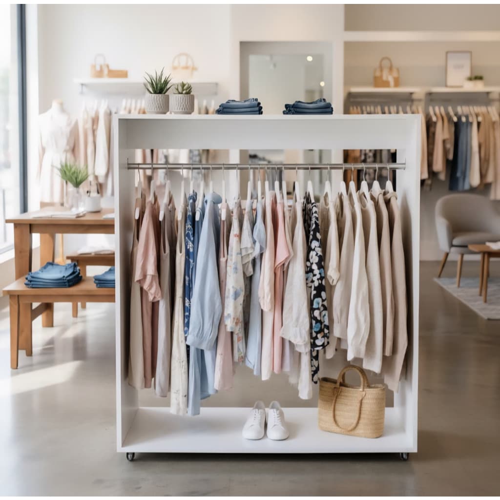 Balcão Arara De Chão Loja Roupa Mdf Quarto Closet Com Roda