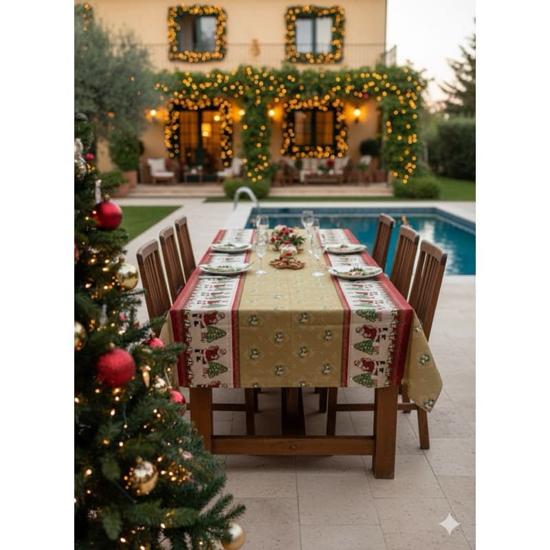 Toalha de Mesa 6 “lugares rústica Natal papai Noel toalha natalina decoração natlaa