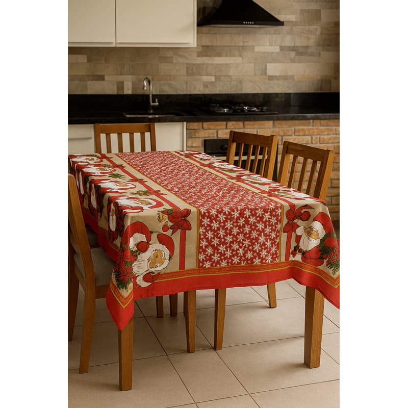 Toalha de Mesa rústica Natal 4 lugares papai Noel decoração de Natal