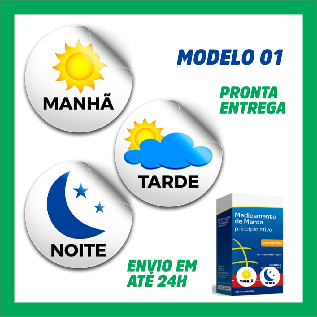 Kit 120 Adesivos Vinil Remédio Idoso 2x2cm | Etiquetas Dia Noite à Prova d'Água para Receituário