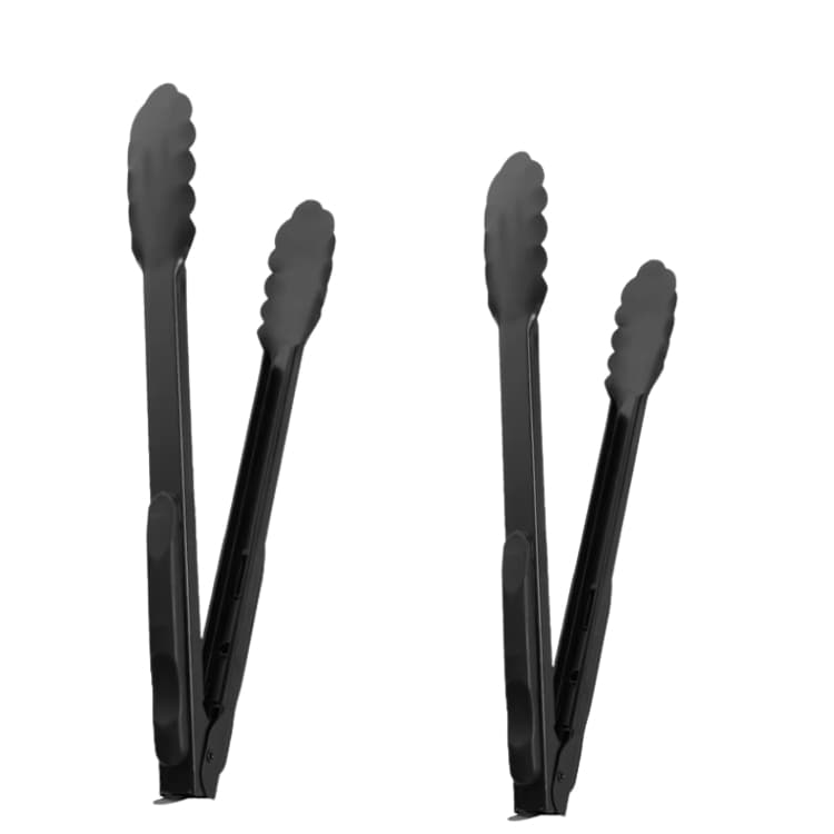 Kit 2 Pegador de Inox Preto 36CM Pinça para Salada Cozinha Restaurante Carne Buffet Resistente