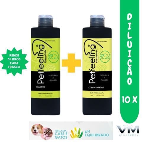 Kit Shampoo e Condicionador Cães e Gatos 5OO ml - Petfeeling Concentrate - Rende 5 Litros