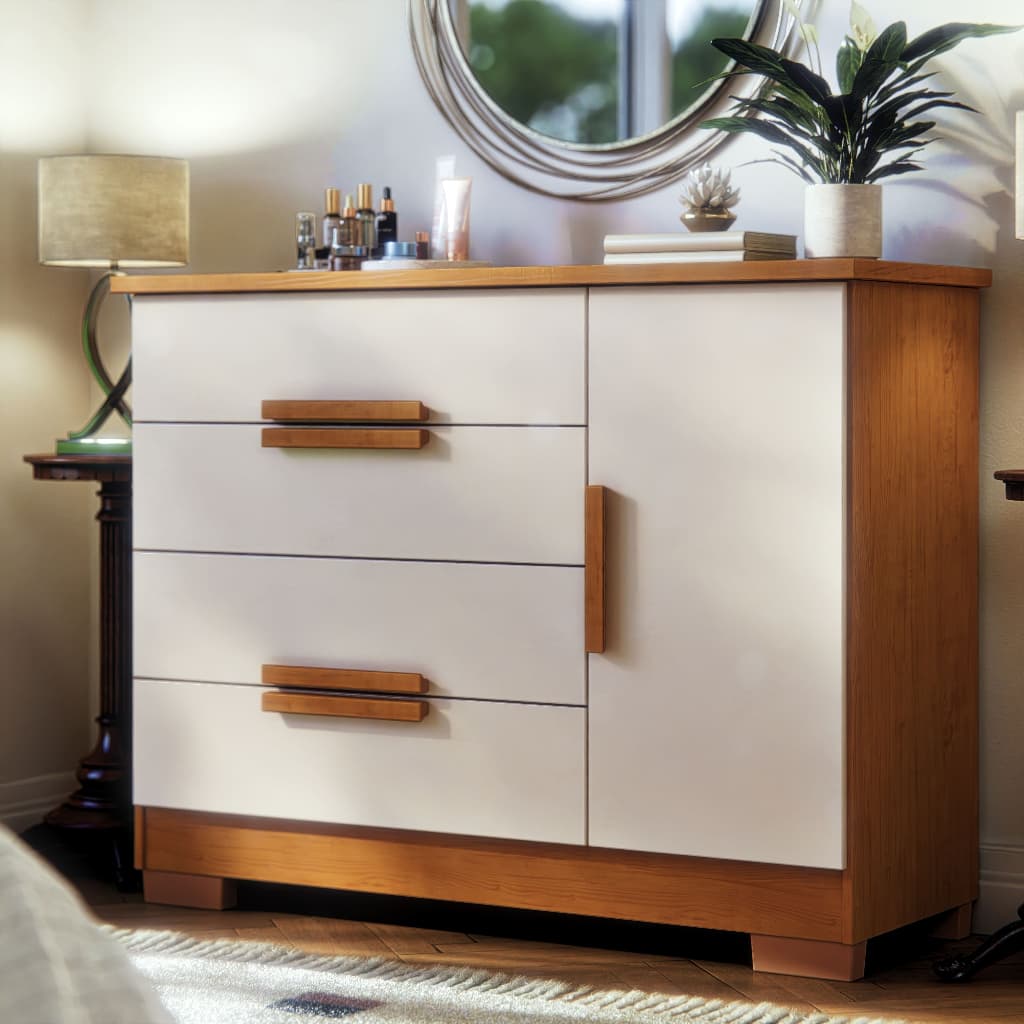 Cômoda 4 Gavetas 1 Porta Sapateira Para Quarto De Casal Grande Organizador De Roupas Em MDF Moderno