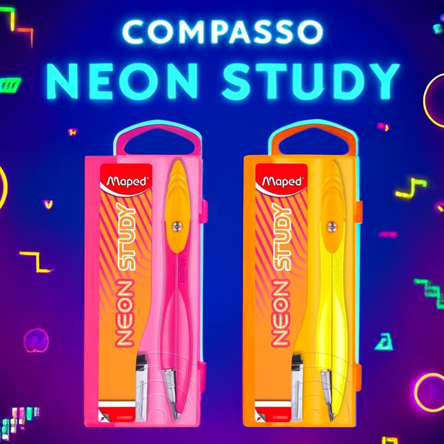 Compasso Maped Neon Study com Estojo Protetor e Refil Design Ergonômico para Uso Escolar