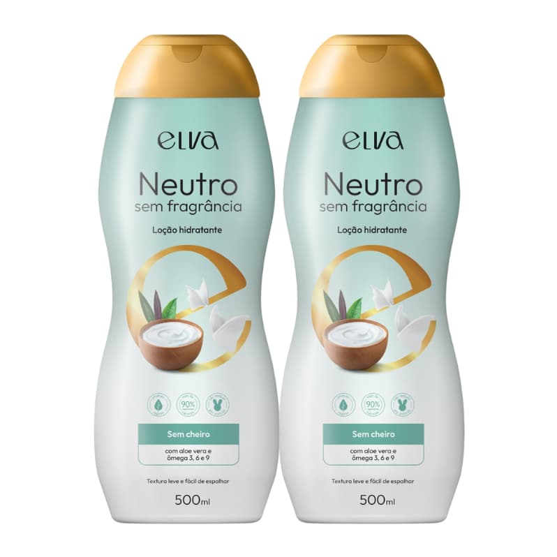 Kit 2 Creme Loção Hidratante Corporal Neutro Sem Fragrância 500ml Elva