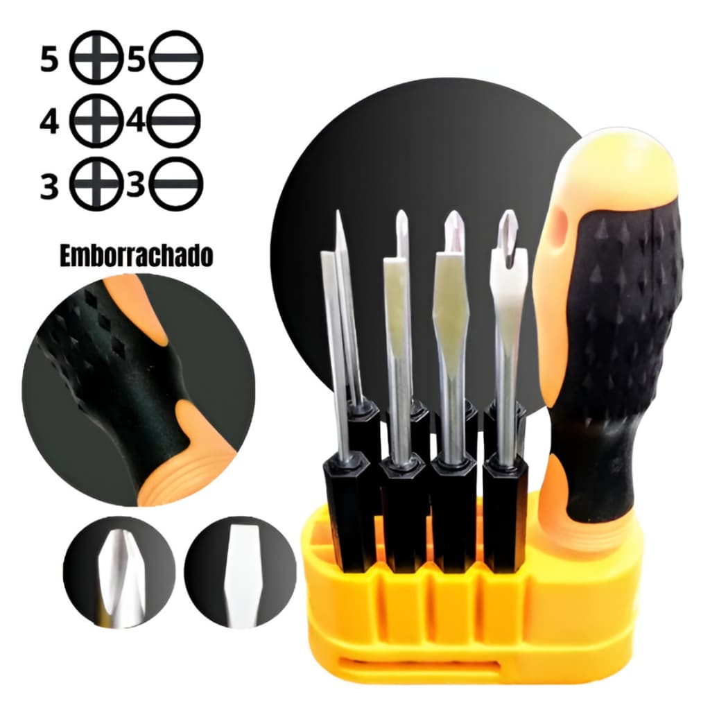 Jogo de Chave de Fenda Philips 8 Peças Multiuso Cabo Emborrachado Antiderrapante