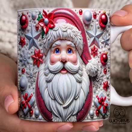 Caneca Papai Natal Efeito 3D - Porcelana - 325ml