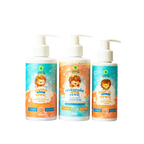Kit Shampoo, Condicionador e Leave In Infantil Verdi Natural - Lavanda e Laranja doce e Pantenol 200ml