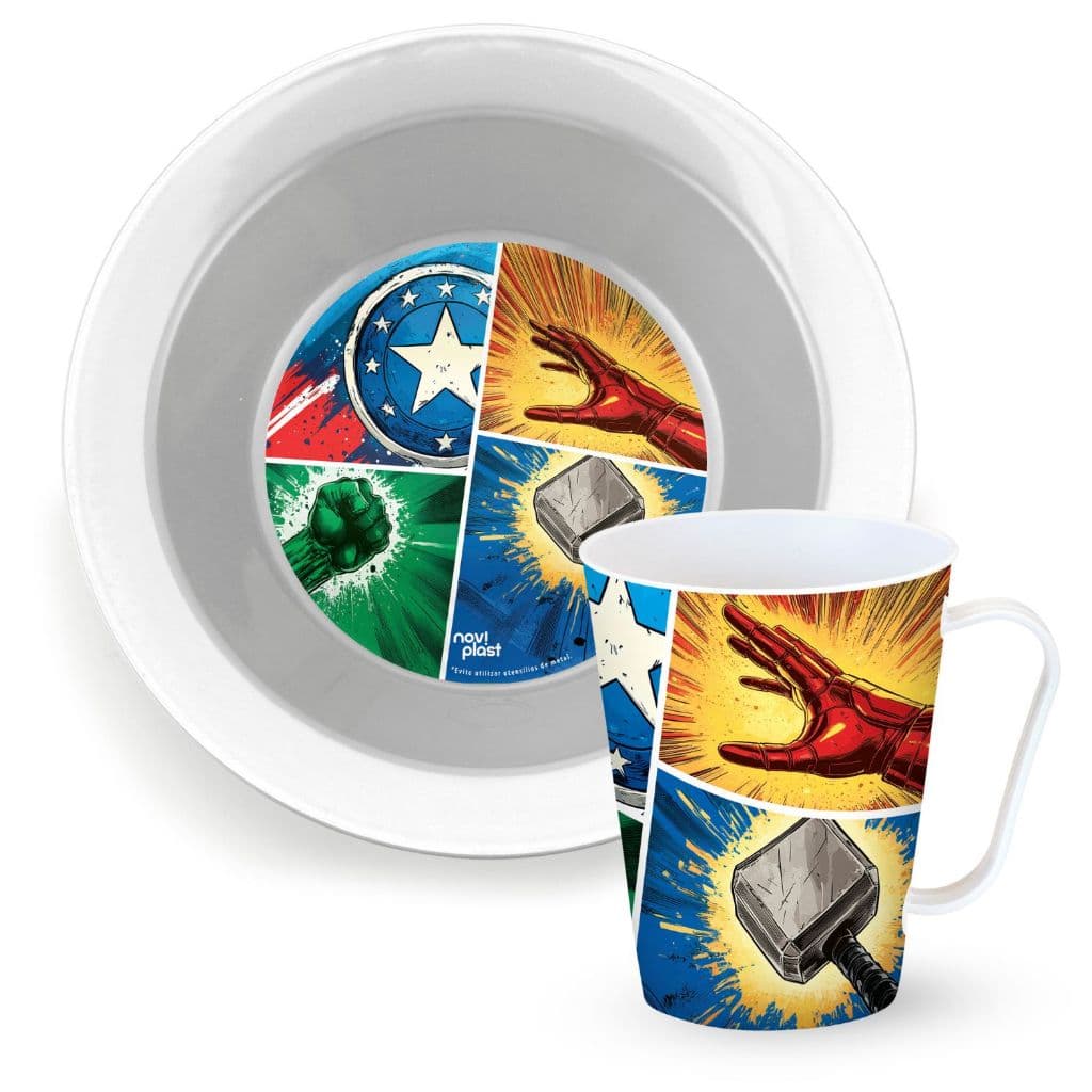 Kit Heróis Caneca e Prato Infantil Personalizado para Aniversário Festas