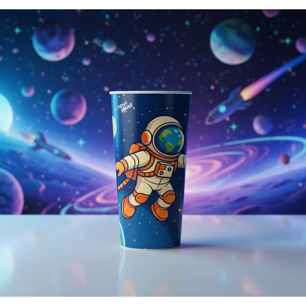 Kit de 24 Copos Decorados Personalizado para Aniversario de Menino Astronauta - 350ml
