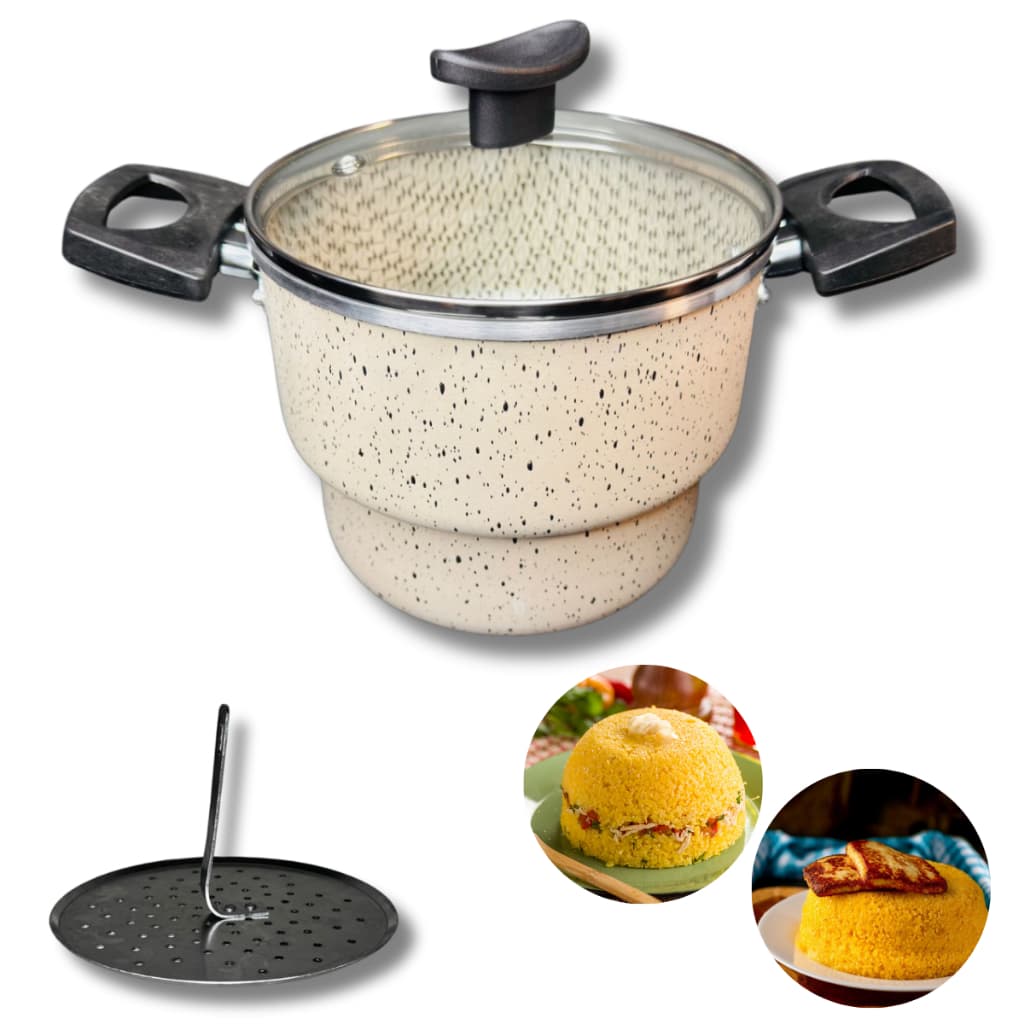 Cuscuzeira Teflon com Tampa de Vidro, Panela de Cuscuz Teflon