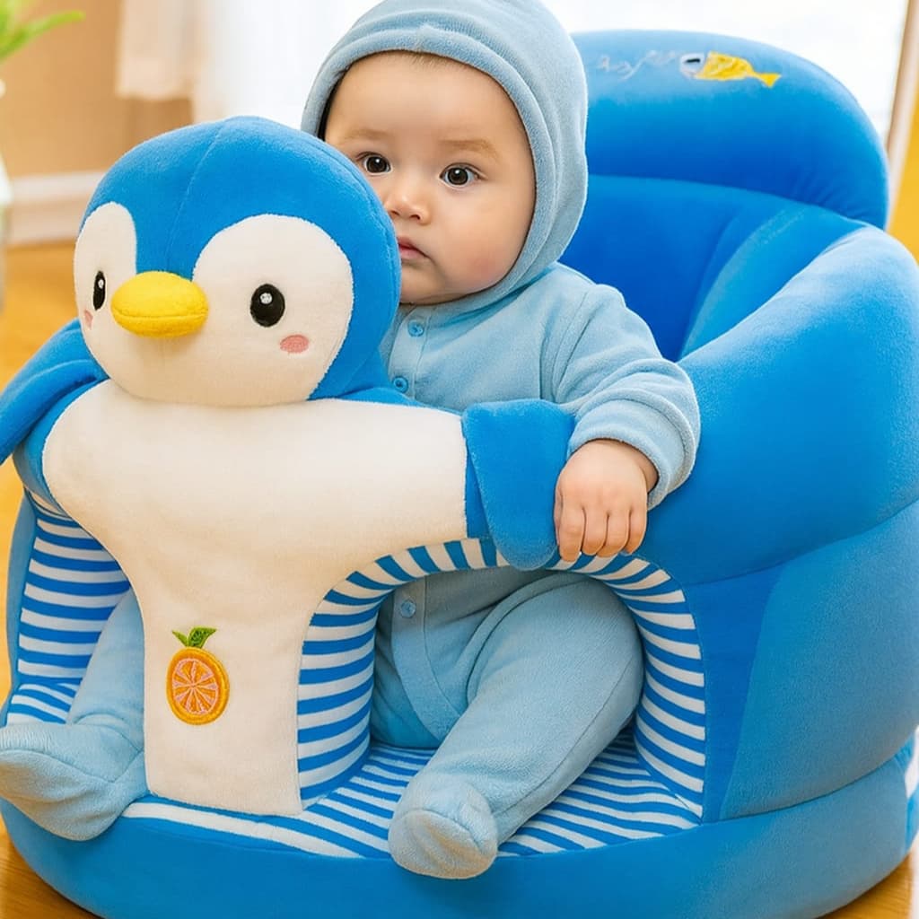 Puff com Enchimento para Bebe Vários Personagens Pinguim Azul