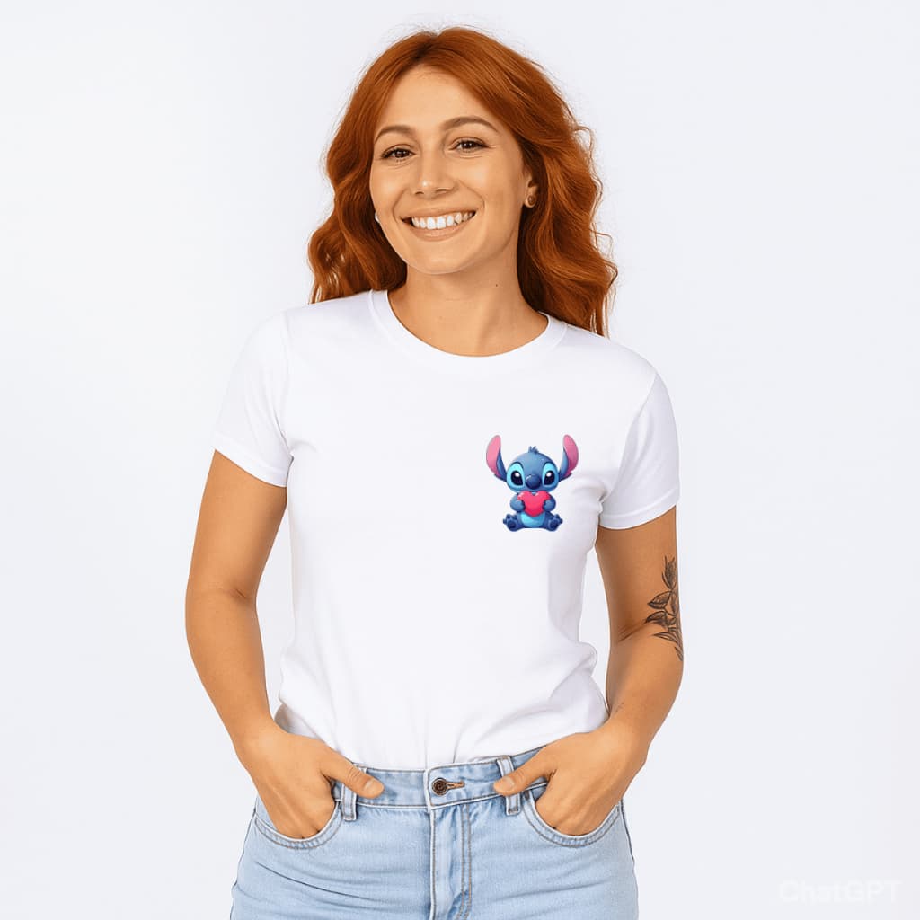 Camiseta Feminina Personagem Stitch de Algodão 30.1 Qualidade Premium