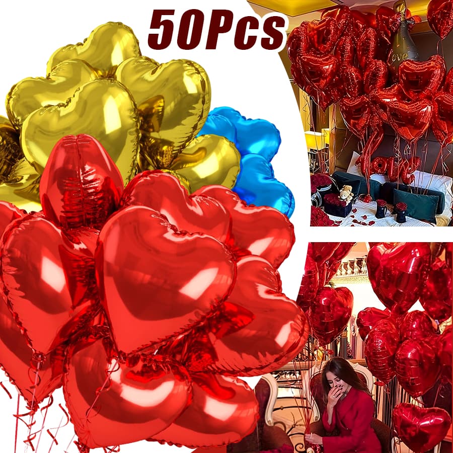 Kit Decoração Romântica50 Balões Coração Grande Metalizado 45cm Dia das Mães Namorados Casamento Aniversário