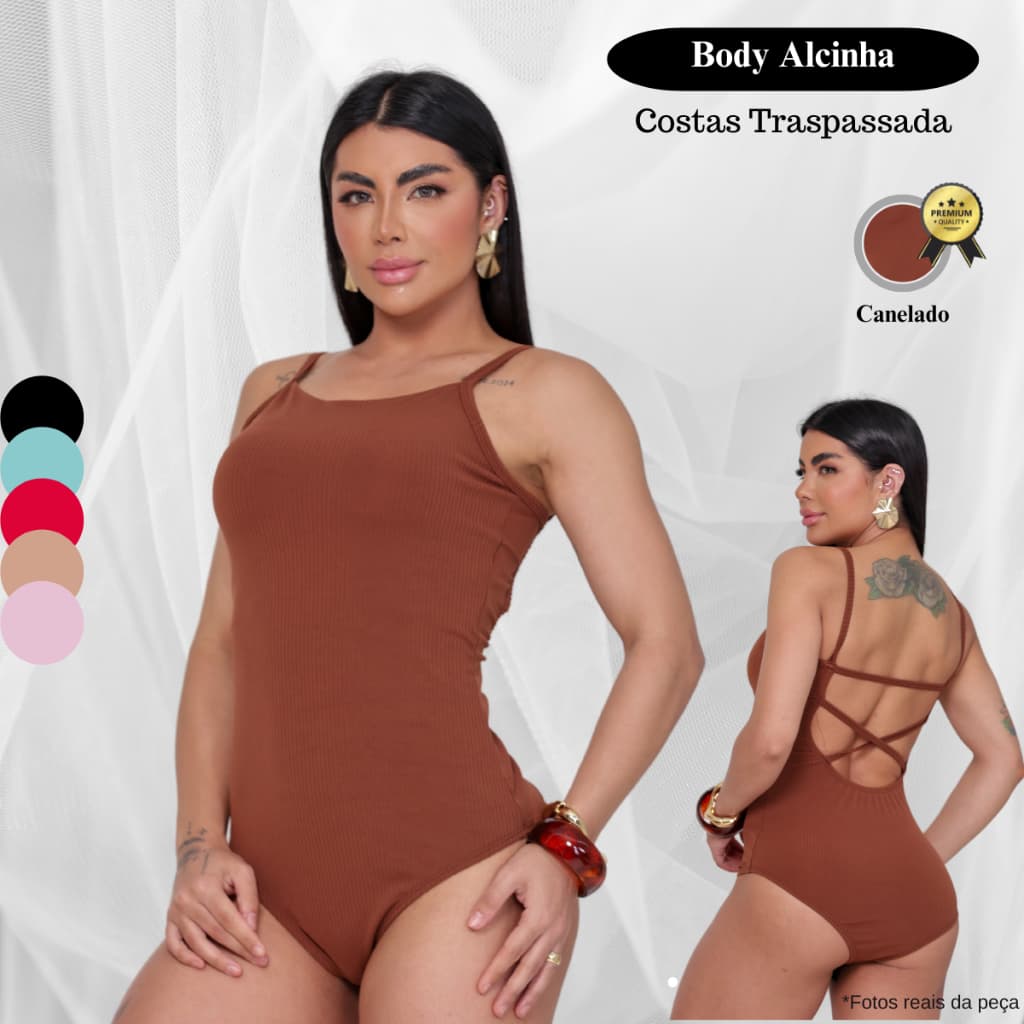 Body Feminino Alcinha Fina c/ Forro Duplo Fecho Canelado Cores Tendência Carnaval 2026