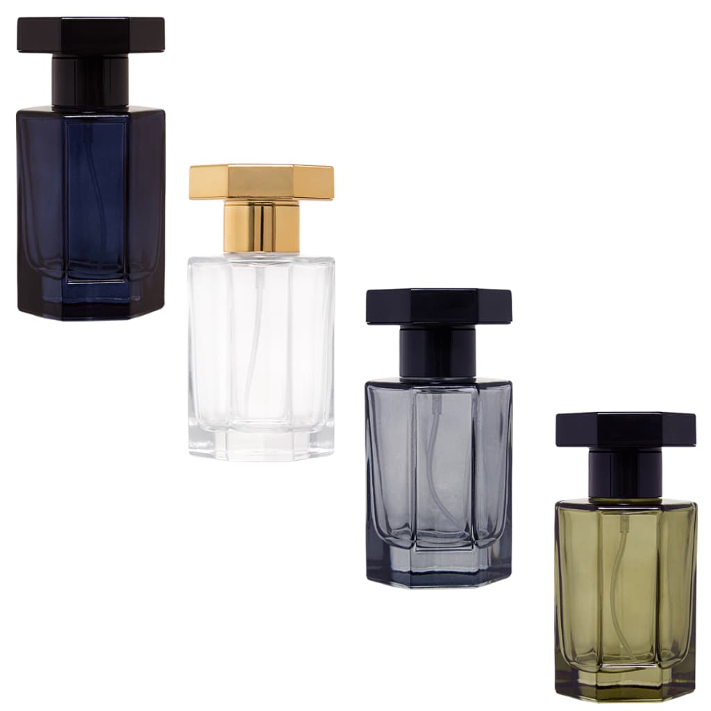 Kit Frasco Perfume Blue Cristal Fumê Grafite 50ml Válvula Tampa Luxo Rosca 15/400 Perfumaria Fina