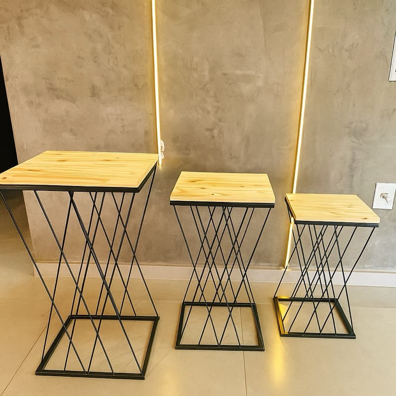 Trio de Mesa Ferro Preto Treliça Kit Com 3 Peças Festa Decoração