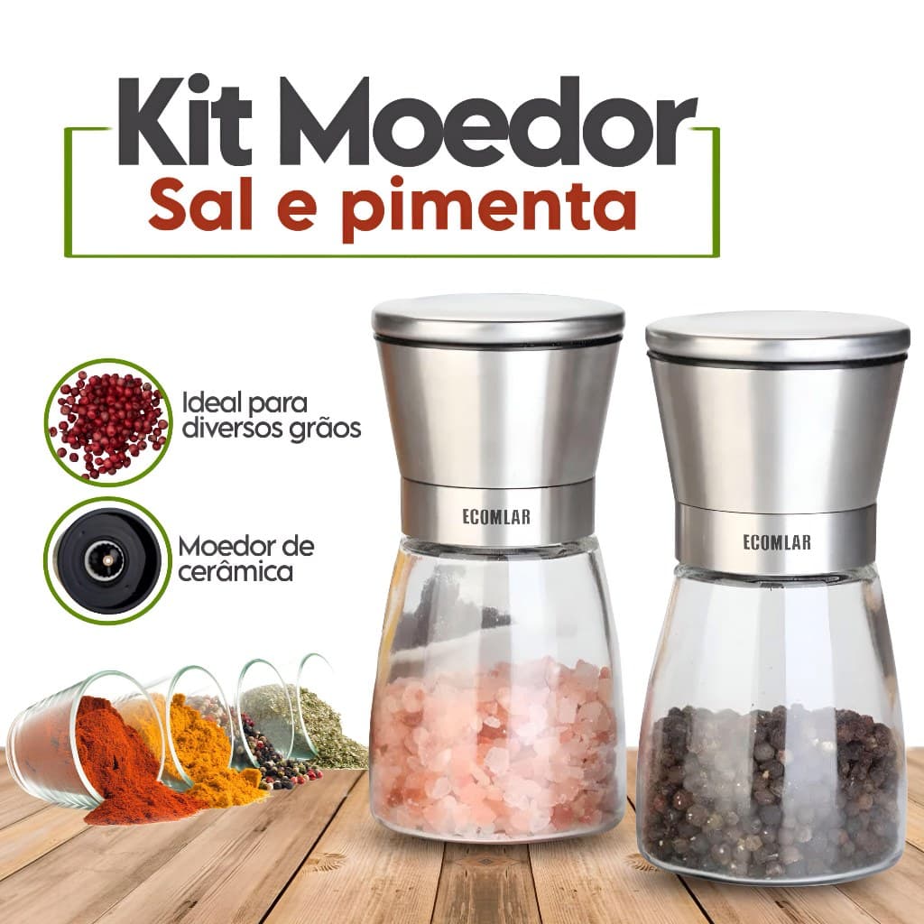 KIT 2 Moedor De Sal e Pimenta Inox - Moe Sal Grosso e Pimenta do Reino Para Cozinha Churrasco