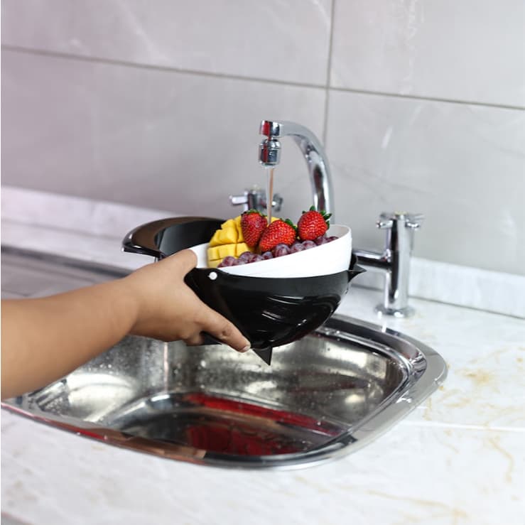 Escorredor Multiuso Preto – Prático para Cozinha, Ideal para Lavar Frutas, Legumes e Massas