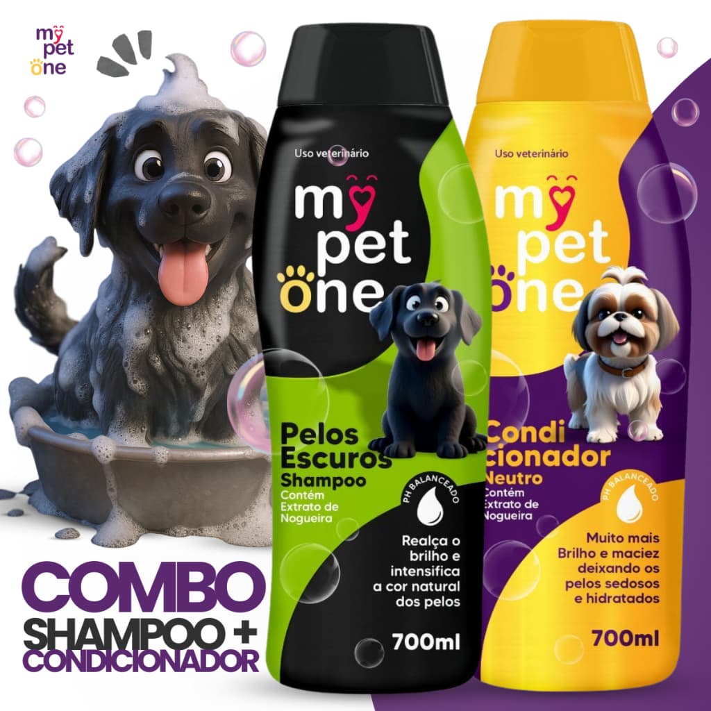 Shampoo Premium 700 mL Pêlos Escuros e Condicionador Cães e Gatos Mypetone
