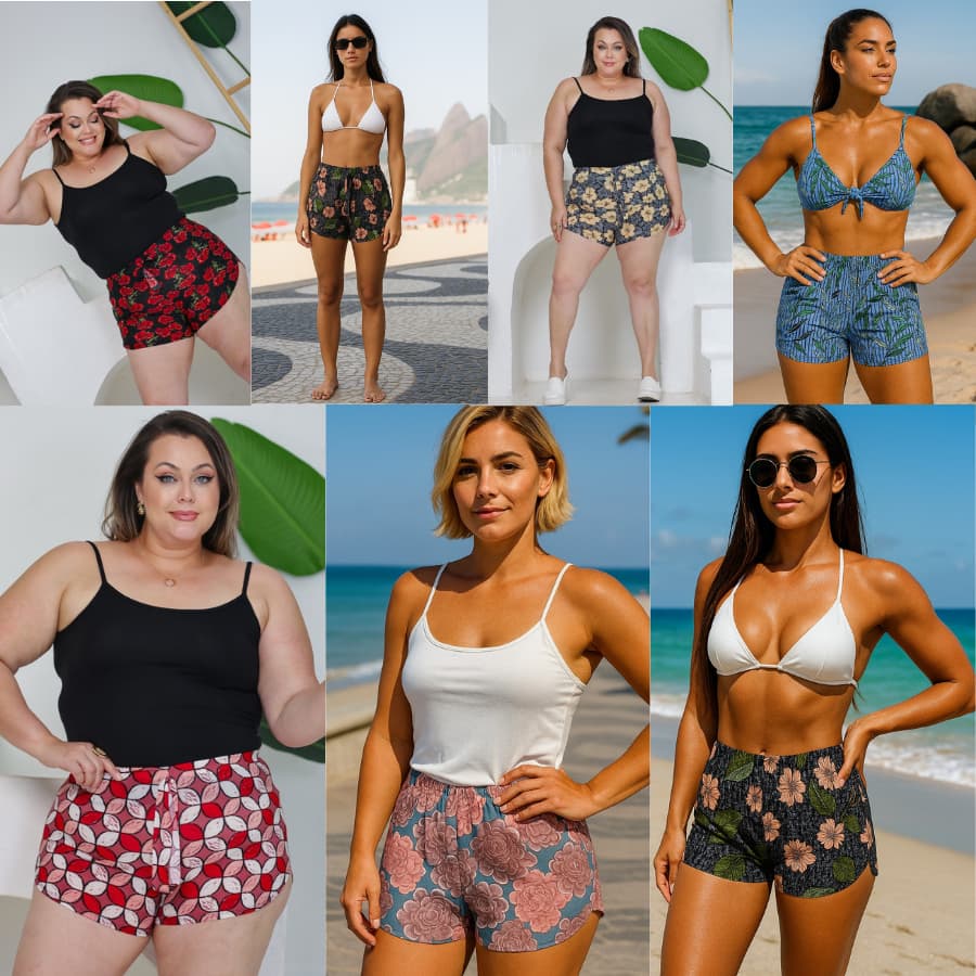 Kit 5 Shorts Casual Slim Feminino Curto Liganete Estampado