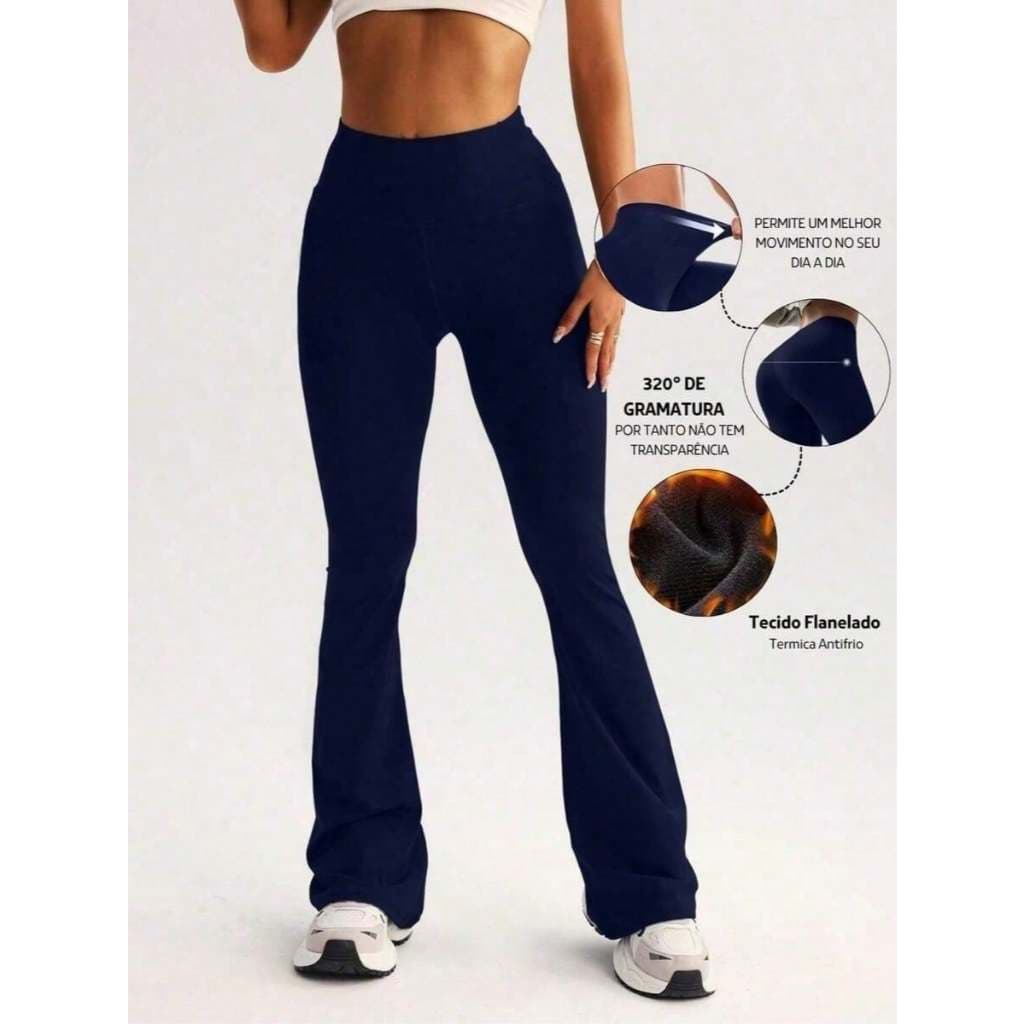 Calça Flare Bailarina Peluciada Cintura Alta Forrada Flanelada Grossa Boca de Sino Suplex