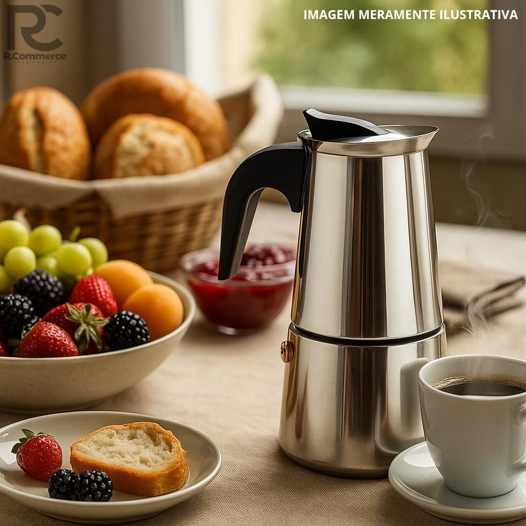 Cafeteira Italiana Inox Premium 6 Xícaras Tipo Moka Expresso Fogão Indução Café Especial Gourmet