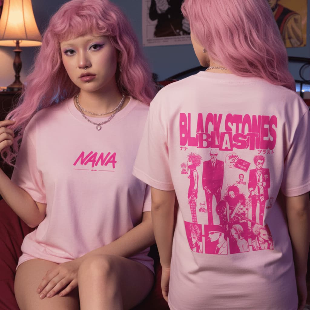 Camiseta Anime Nana Black Stones Blast Banda Rock Alternativo Camisa Mangá 100% Algodão