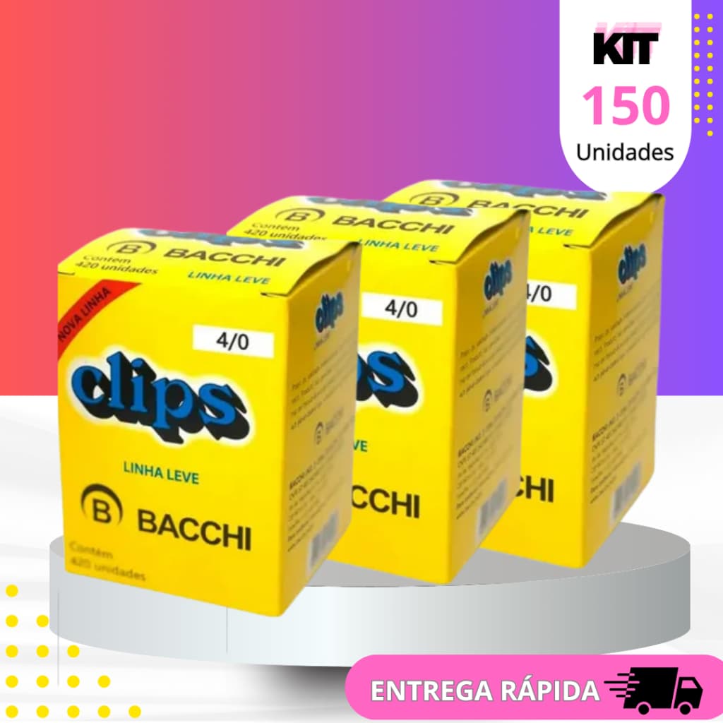 Kit 150 Clipes de Papel 4/0 Galvanizado Grande  Clips Papelaria Escritório Linha Leve