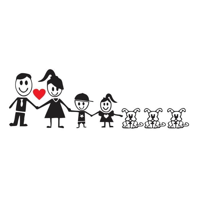 Adesivo - Família - Casal - Menino - Menina - 3 Cachorros