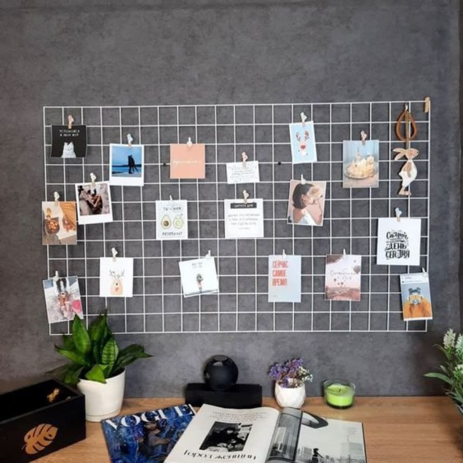Memory Board aramado com fio de LED + Suporte fixador + prendedores em MDF Polaroid
