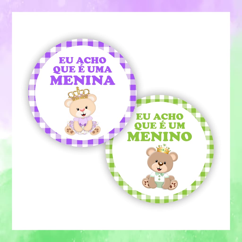 120 Adesivos Chá Revelação Eu Acho Que É Menino ou Menina 4x4cm Decoreshow Bebê Azul Rosa