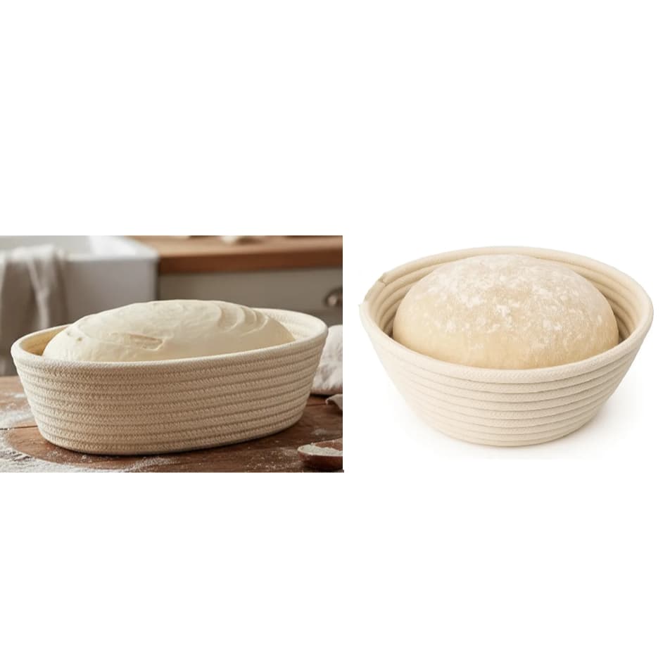 Cesto Para Pão De Fermentação Natural Kit Redondo E Oval Bege Cesto Oval